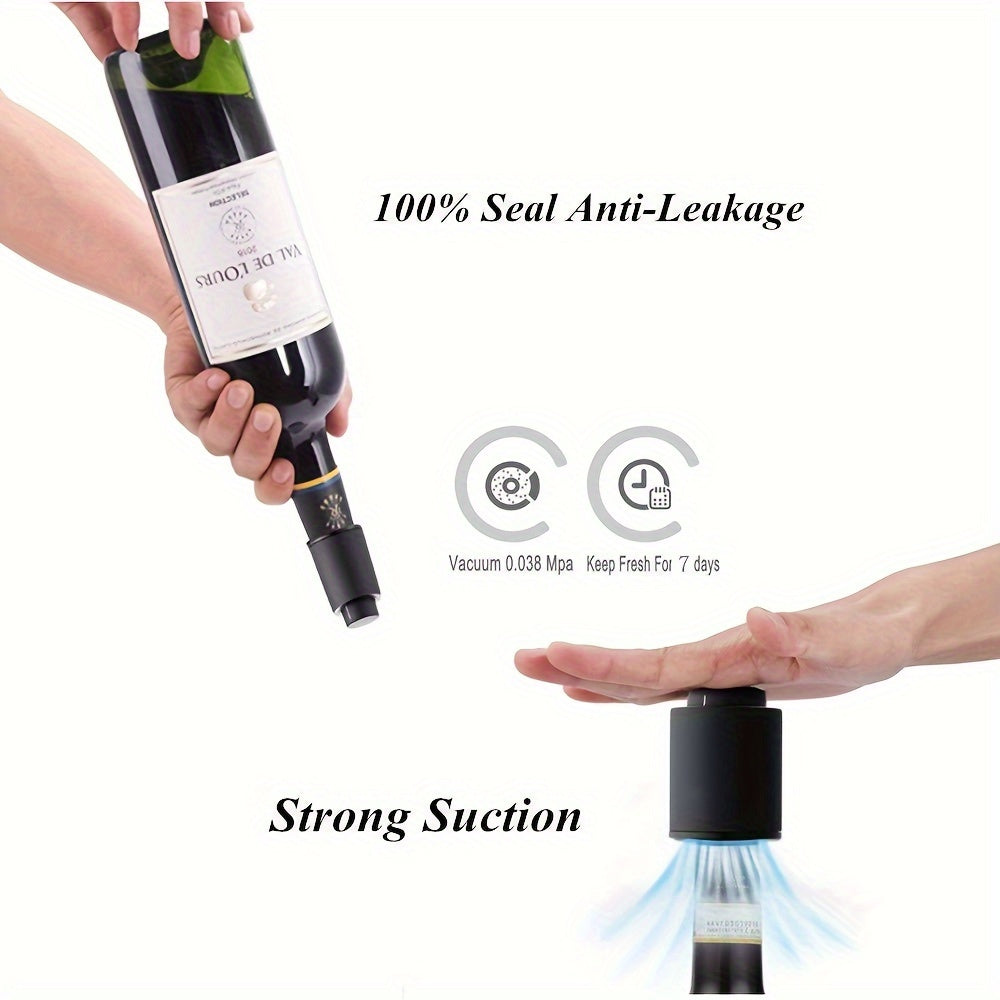 Ensemble de 2 bouchons sous vide pour vin et champagne, économiseur de bouteille réutilisable avec suivi de date intégré, accessoire de conservation pour boissons festives.